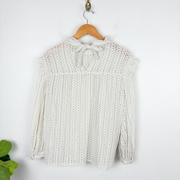 Madewell Ivory Eyelet Lace Mockneck Blouse Sz M - Picture 4 of 10